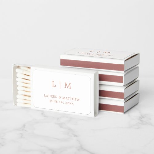 Lauren Rose Gold Monogram Elegant Wedding Matchboxes