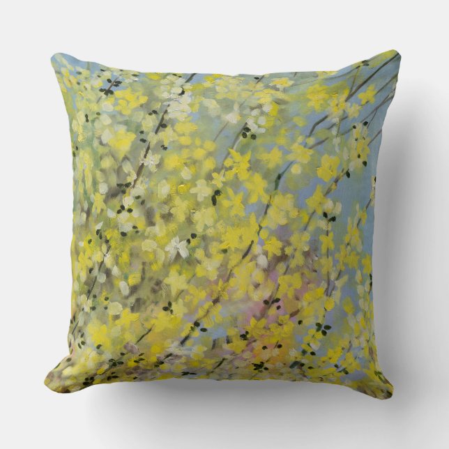 Lauren Rosenberg Original Blooming Forsythia  Throw Pillow (Front)
