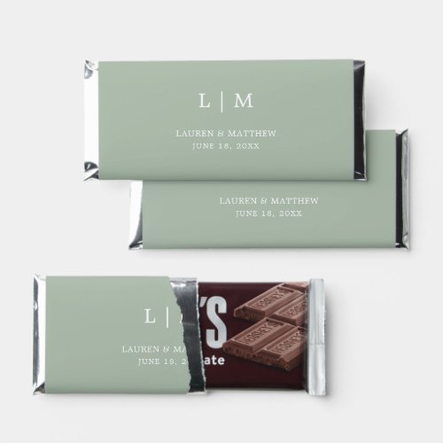 Lauren Sage Green Monogram Elegant Wedding Hershey Bar Favors