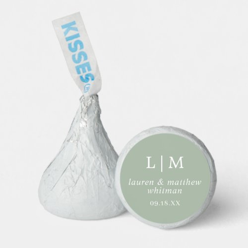 Lauren Sage Green Monogram Elegant Wedding Hersheys Kisses