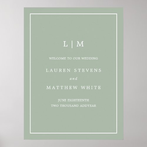 Lauren Sage Green Monogram Elegant Wedding Poster