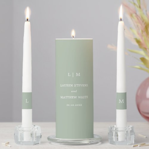 Lauren Sage Green Monogram Elegant Wedding Unity Candle Set