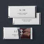 Lauren Silver Monogram Elegant Wedding Hershey Bar Favors<br><div class="desc">Simple personalized Hershey's Bar Wedding Favors featuring a modern yet elegant design with your two letter monogram along with your names and date in black over a silver gray background. The back has your personalized message. The font and background colors may be changed to any colors you wish by clicking...</div>
