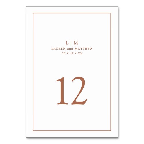 Lauren Terracotta Monogram Elegant Wedding Table Number