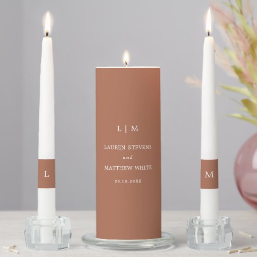 Lauren Terracotta Monogram Elegant Wedding Unity Candle Set