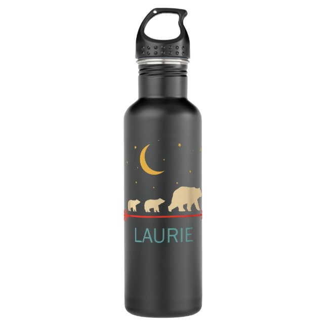 Laurie Name Gift Personalized Mama Bear With 2 Cub Stainless Steel Water Bottle (Front)