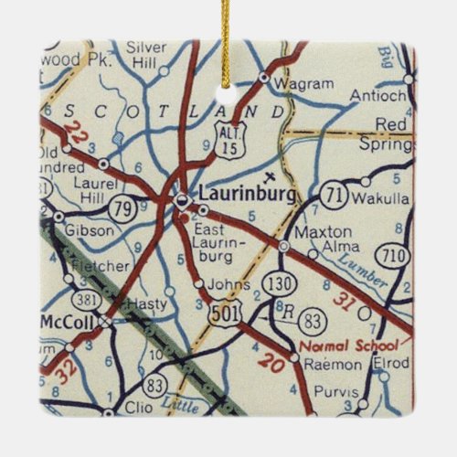 Laurinburg NC Vintage Map Ceramic Ornament