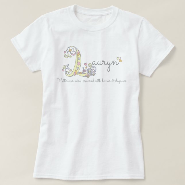 Lauryn girls L name meaning monogram tee (Design Front)