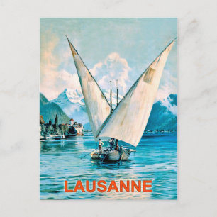 Lausanne, Geneva Lake, Switzerland, vintage travel Postcard