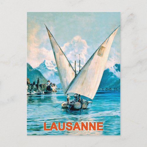 Lausanne Geneva Lake Switzerland vintage travel Postcard