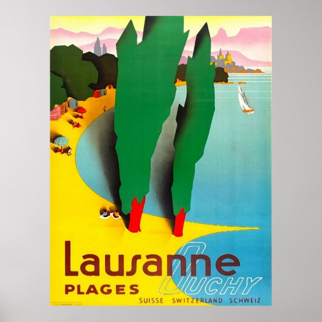 Lausanne, lake Geneva beach, Switzerland Poster (Front)
