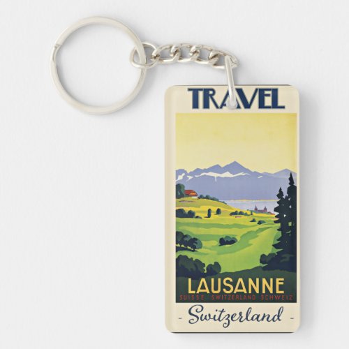 Lausanne Switzerland travel poster Keychain