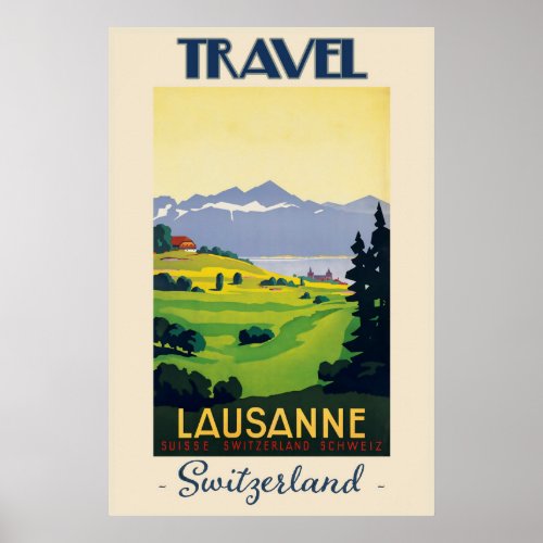 Lausanne Switzerland Vintage Travel Poster