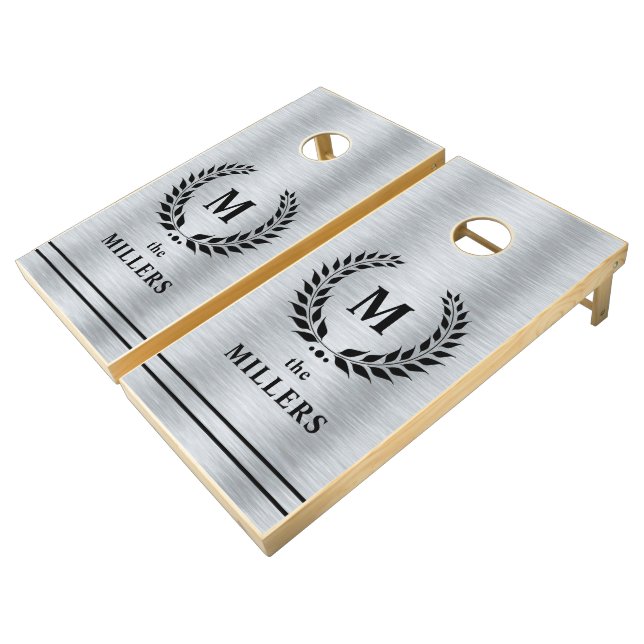 Lauter Wreath Metallic silver background  Cornhole Set (Angled)