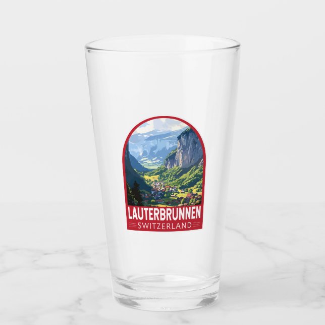Lauterbrunnen Switzerland Travel Art Vintage Glass (Front)