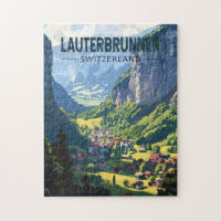 Lauterbrunnen Switzerland Travel Art Vintage