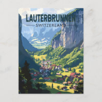 Lauterbrunnen Switzerland Travel Art Vintage