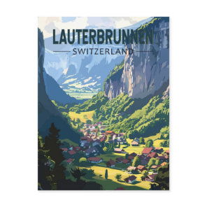 Lauterbrunnen Switzerland Travel Art Vintage Postcard