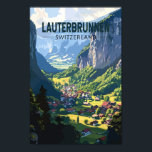 Lauterbrunnen Switzerland Travel Art Vintage Poster<br><div class="desc">Lauterbrunnen retro vector travel design.  Set in a valley featuring rocky cliffs and the roaring Staubbach Falls.</div>