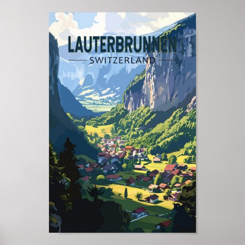 Lauterbrunnen Switzerland Travel Art Vintage Poster