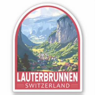 Lauterbrunnen Switzerland Travel Art Vintage Sticker