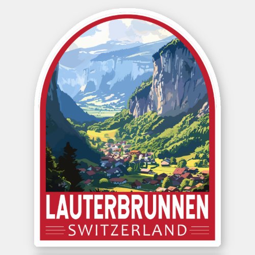 Lauterbrunnen Switzerland Travel Art Vintage Sticker