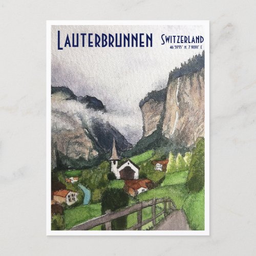 Lauterbrunnen Switzerland travel post card art