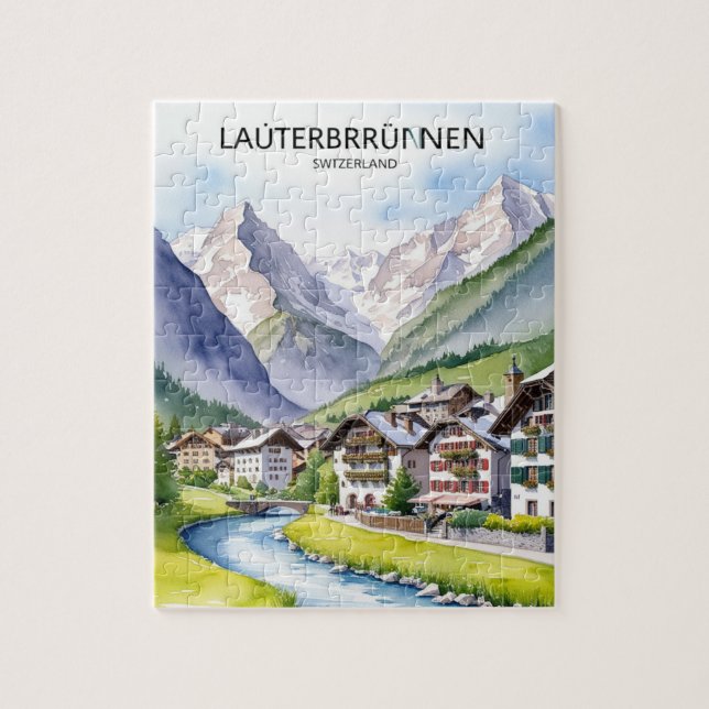 Lauterbrunnen Switzerland vintage Travel Art  Jigsaw Puzzle (Vertical)