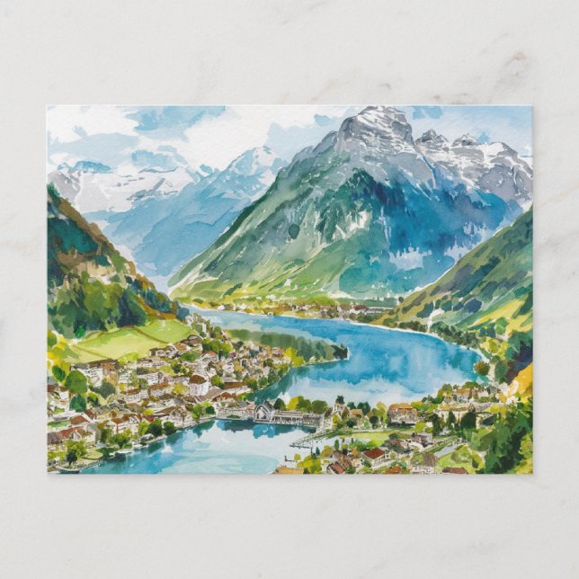 Lauterbrunnen Switzerland Watercolor Postcard (Front)