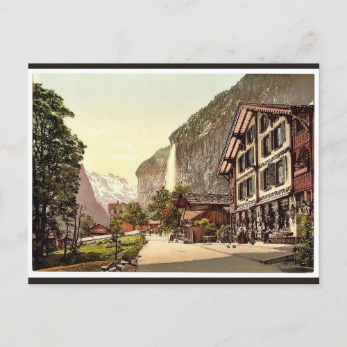 Lauterbrunnen Valley street view with Staubbach W Postcard