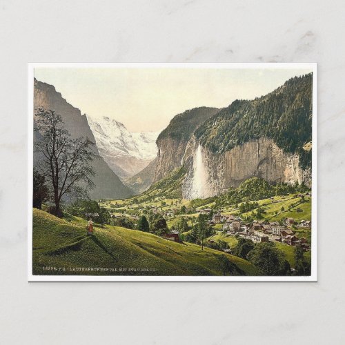 Lauterbrunnen Valley with Staubbach Bernese Oberl Postcard