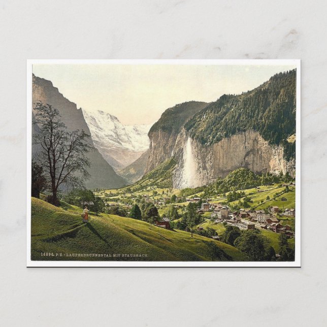 Lauterbrunnen Valley with Staubbach, Bernese Oberl Postcard (Front)