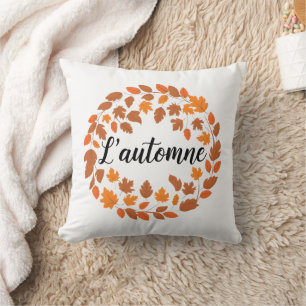 L'automne, Autumn French Illustration, Fall Season Throw Pillow
