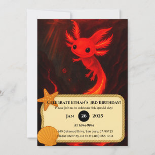 Lava Axolotl in Fiery Abyss Birthday Invitation