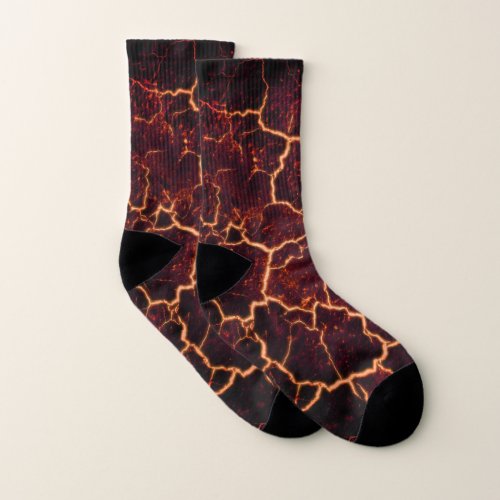 lava cracked background fire socks