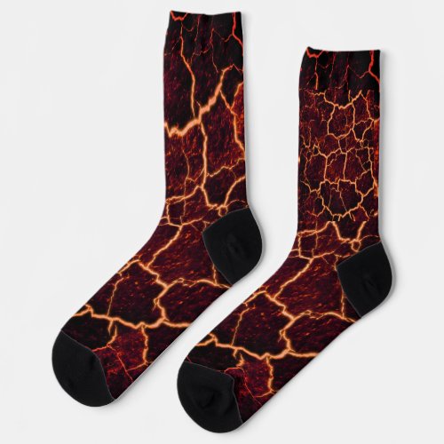 lava cracked background fire socks
