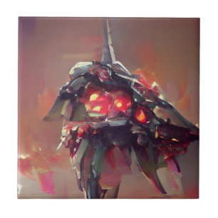 Lava fiery robot graphic abstract art ceramic tile