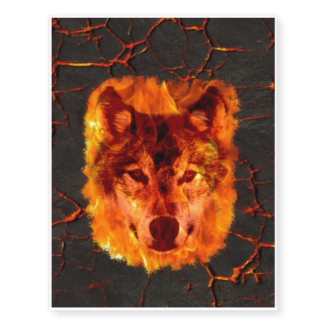 Lava Fire Wolf Temporary Tattoos (Front)