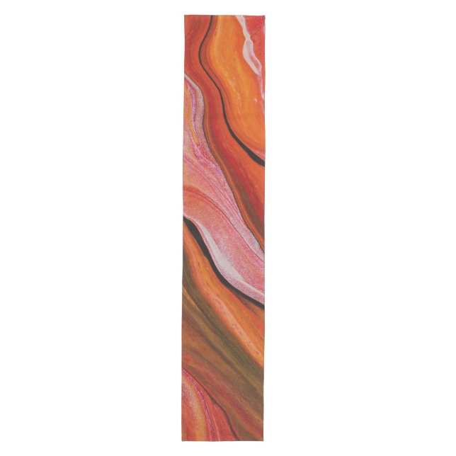 Lava Flow Abstract Red Orange Fluid Art Medium Table Runner (Front)