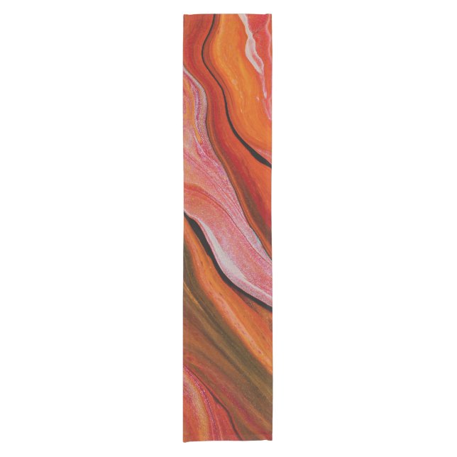 Lava Flow Abstract Red Orange Fluid Art Short Table Runner (Front)