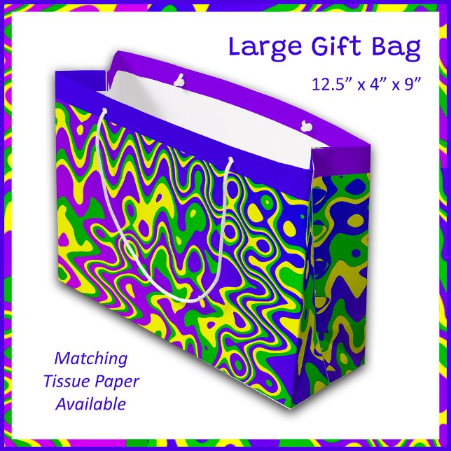 [Lava Lamp] Op-Art Swirls & Dots Purple Blue Green Large Gift Bag (Try out the image filters for various fun color effects.)