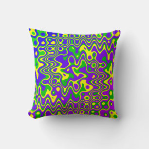 [Lava Lamp] Op-Art Swirls & Dots Purple Blue Green Throw Pillow