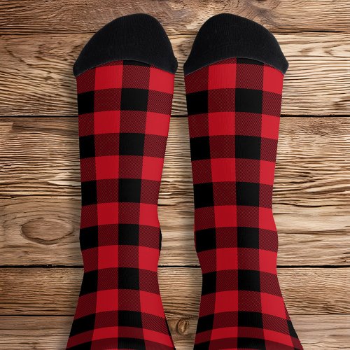 Lava Red and Black Buffalo Plaid Socks