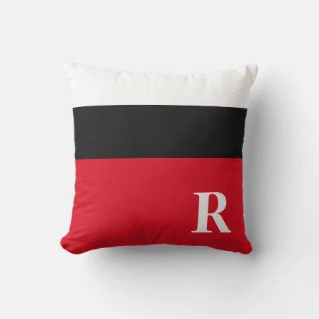 Lava Red Black And White Color Block Monogram Throw Pillow
