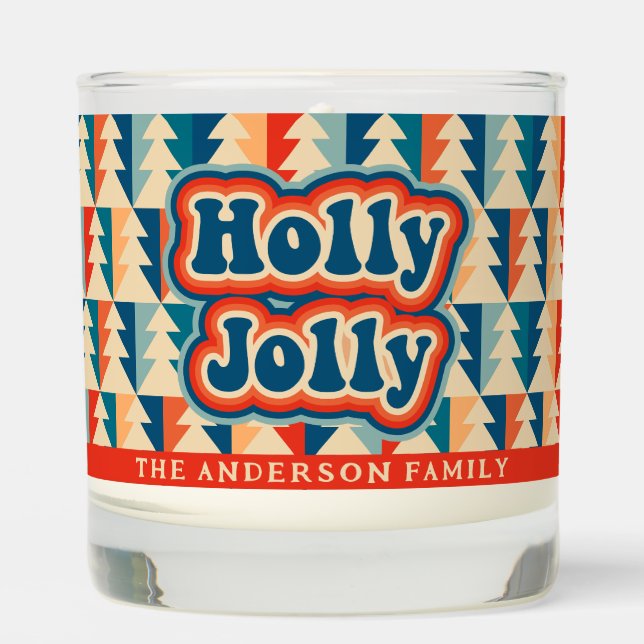 Lava Red & Blue Retro Groovy Holly Jolly Christmas Scented Candle (Front)