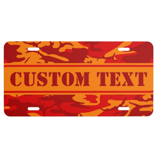 Lava Red Camouflage Custom License Plate (Front)