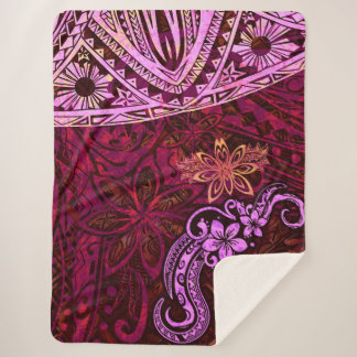 Lava Red Splash of Tie Dye Samoan tribal dress 553 Sherpa Blanket