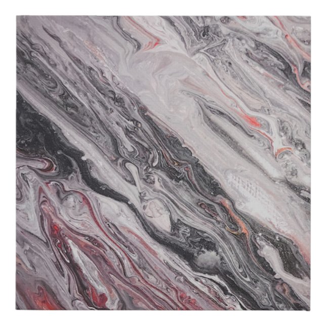 "Lava"Red White Marbled Faux Canvas Print (Front)