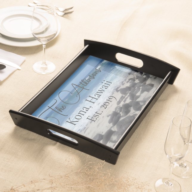 Lava Rock Beach Ocean Family Name Serving Tray (Front)