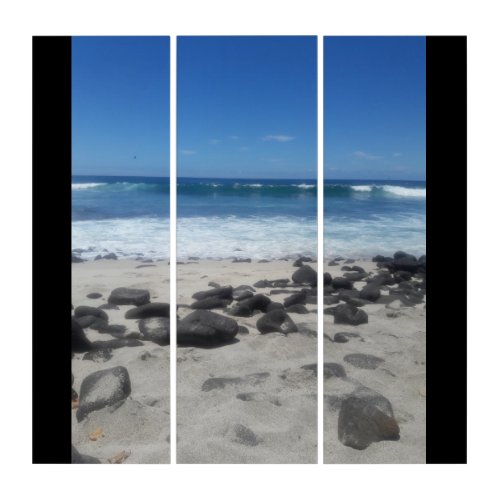 Lava Rock Beach Ocean Waves  Triptych